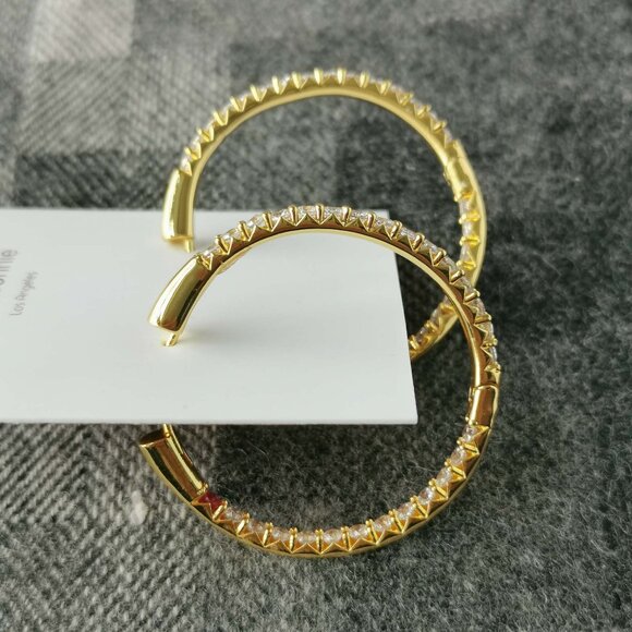 Authentic Alicia Bonnie Twinkle Delight Gold White Crystal Large Hoop Earrings - Picture 2 of 3